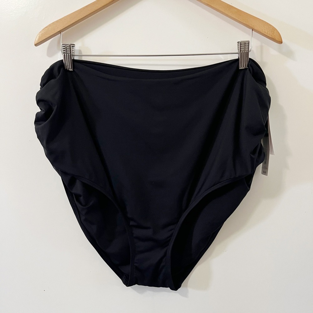 Anne Cole Convertible High‎ Waist Swim Bottoms Ruched Black 22W Plus Size